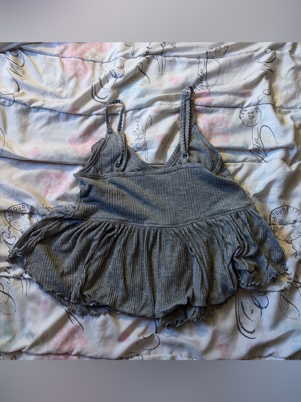 Free People Gray Ribbed Ruffle Camisole - Picture 2 of 4